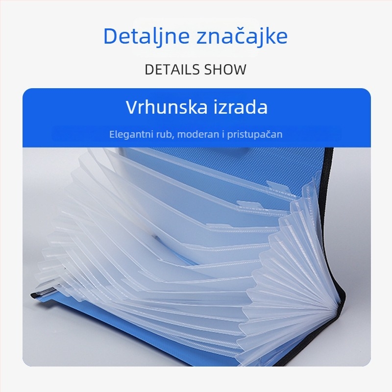 A4 prijenosna višeslojna akordeonska mapa s uredskim klipom, plastični materijal, 13 pretinaca, debljina 1,2 mm