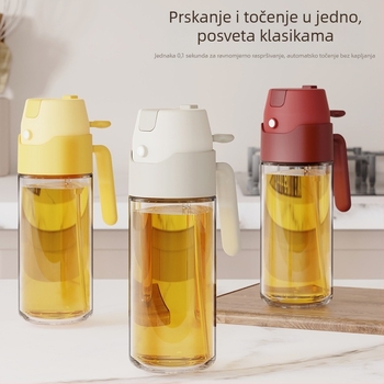 Staklena posuda za ulje s automatskim poklopcem i funkcijom spreja; širokokutni raspršivač, izljev i ugrađena četkica za ulje – za sojin sos, ocat i začine