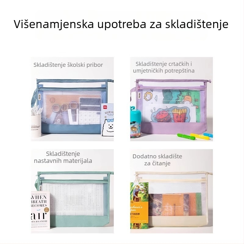 Deli PP124 Dvostruko Mrežasta Torbica s Zipom za Školske Dokumente