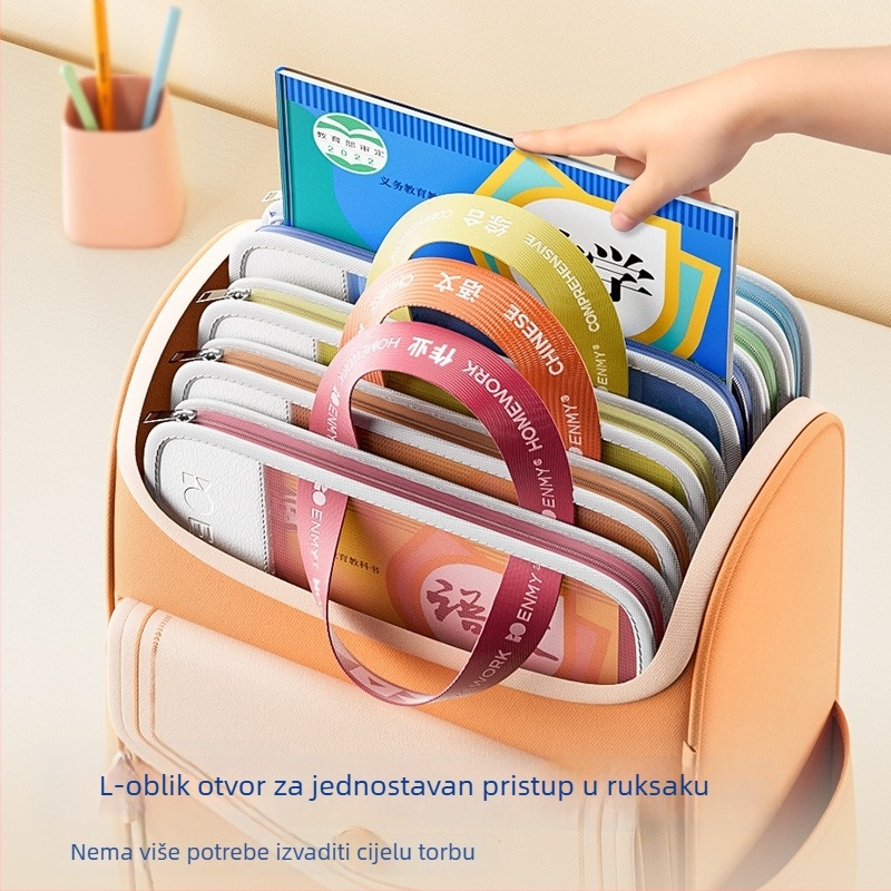 Enmi L-oblik torba za dokumente za studente s višestrukim pretincima, velika kapaciteta (Brend: Enmi; Materijal: najlon mreža; Stil: zatvarač; Dizajn: kos rub)