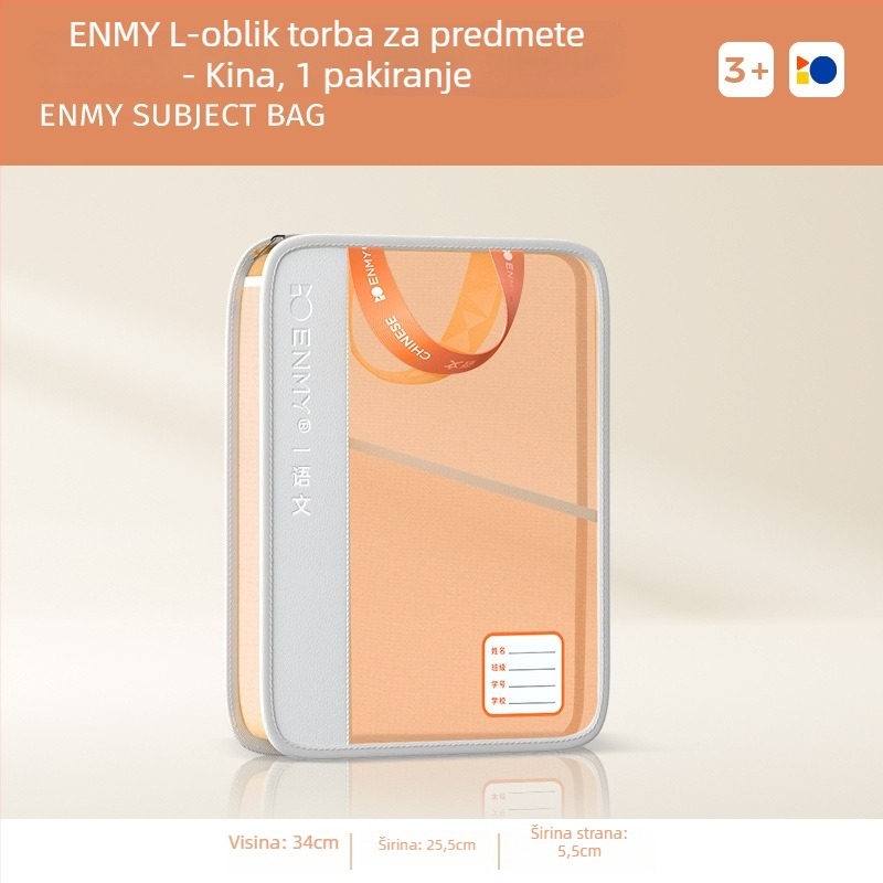 Enmi L-oblik torba za dokumente za studente s višestrukim pretincima, velika kapaciteta (Brend: Enmi; Materijal: najlon mreža; Stil: zatvarač; Dizajn: kos rub)
