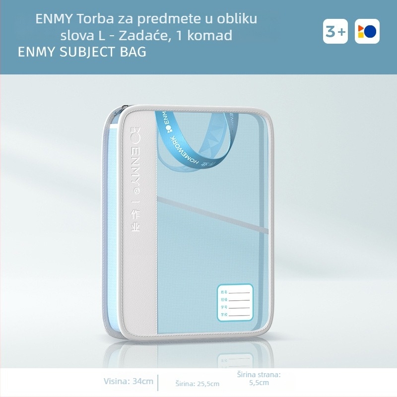 Enmi L-oblik torba za dokumente za studente s višestrukim pretincima, velika kapaciteta (Brend: Enmi; Materijal: najlon mreža; Stil: zatvarač; Dizajn: kos rub)