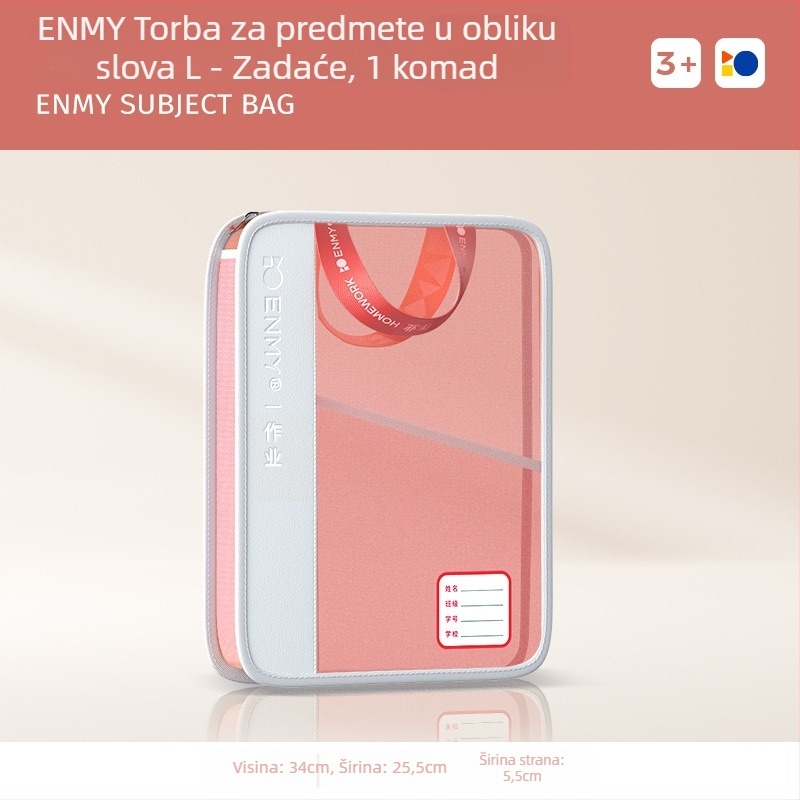 Enmi L-oblik torba za dokumente za studente s višestrukim pretincima, velika kapaciteta (Brend: Enmi; Materijal: najlon mreža; Stil: zatvarač; Dizajn: kos rub)