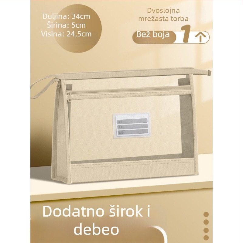 Najlon mrežasta torba za dokumente sa zatvaračem, dvostruki sloj mreže, velika sposobnost skladištenja