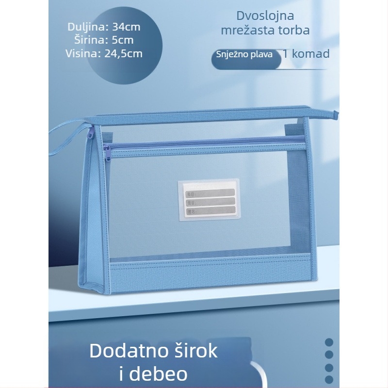 Najlon mrežasta torba za dokumente sa zatvaračem, dvostruki sloj mreže, velika sposobnost skladištenja