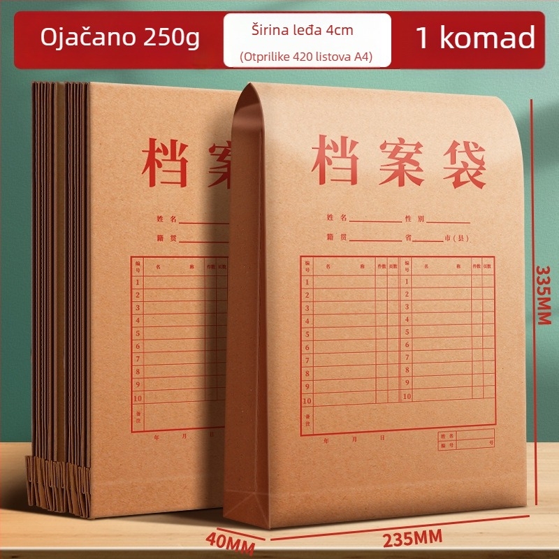 Kraft papir mapa za dokumente, ojačana, 4 pretinca, velika kapaciteta spremišta dokumenata, sa zatvaračem