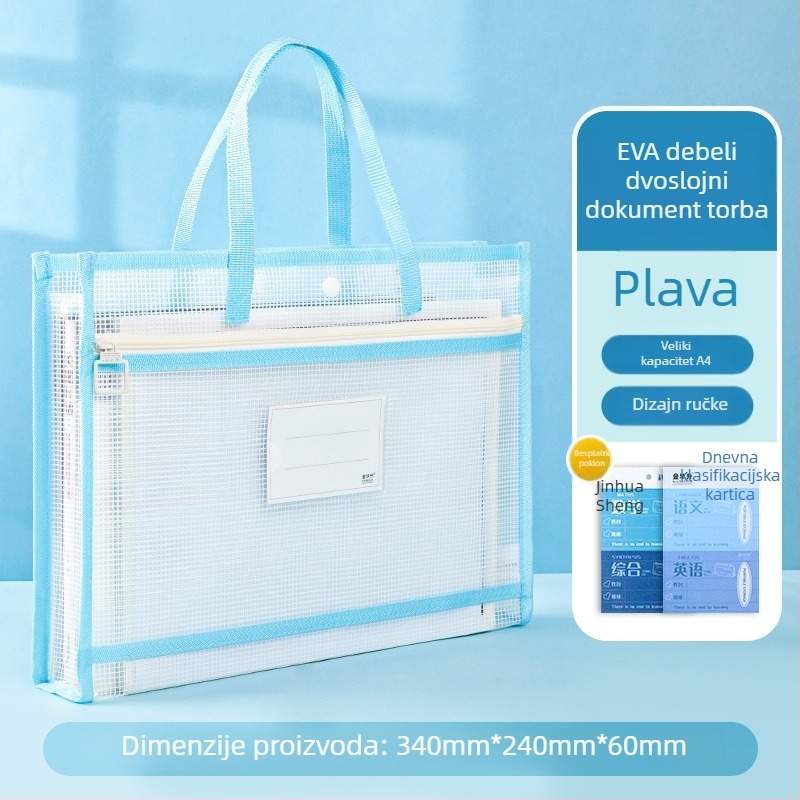 Prozirna EVA torba za dokumente sa zatvaračem, pravokutnog oblika, za dokumente i domaće zadatke
