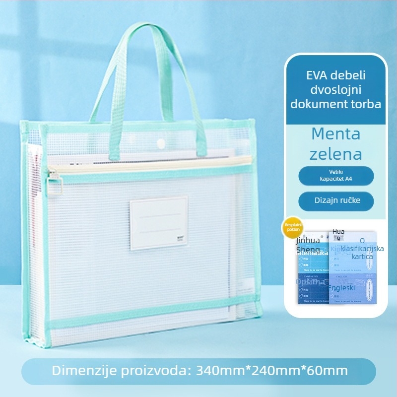 Prozirna EVA torba za dokumente sa zatvaračem, pravokutnog oblika, za dokumente i domaće zadatke