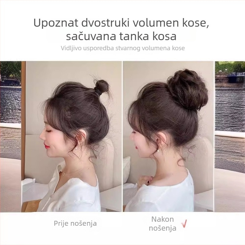 Perika od pravih ljudskih vlasi, punđa updo, prirodne kovrče, srednja duljina, za žene