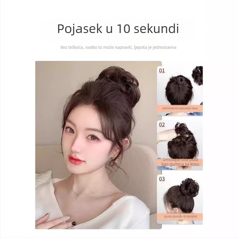 Perika od pravih ljudskih vlasi, punđa updo, prirodne kovrče, srednja duljina, za žene