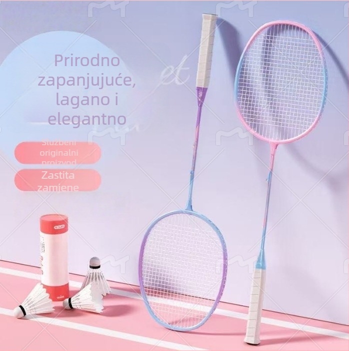 Dva reketa za badminton za odrasle i djecu — ultra lagan ofenzivni dizajn, okvir od željezne legure, težina 95–100 g, drška G2