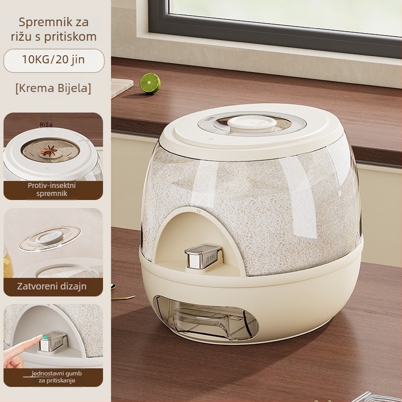 Spremnik za rižu 5–6 L, zatvarač, otporan na vlagu i štetnike, PET plast za hranu