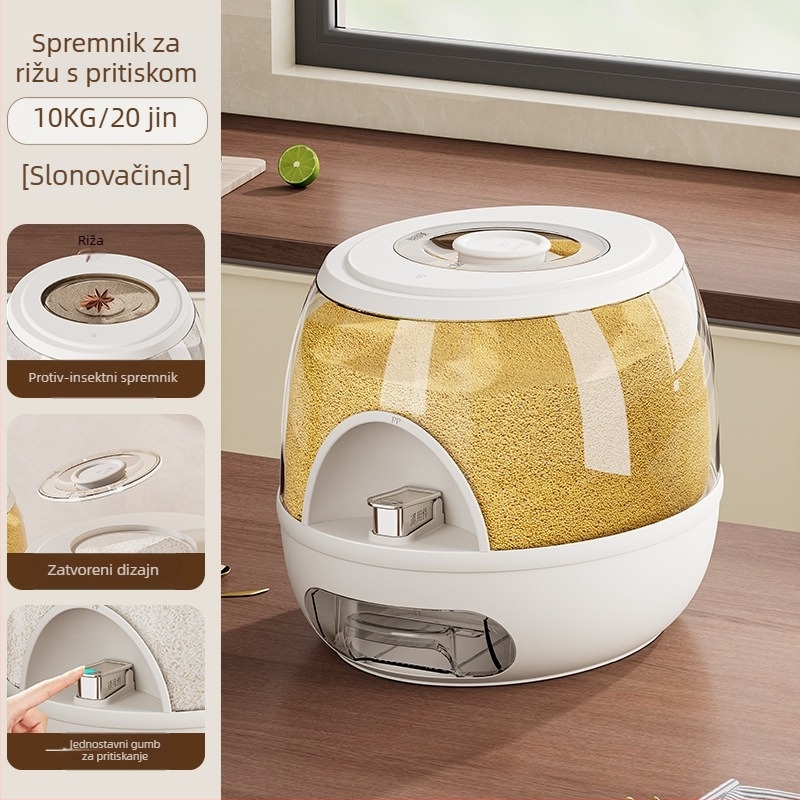 Spremnik za rižu 5–6 L, zatvarač, otporan na vlagu i štetnike, PET plast za hranu