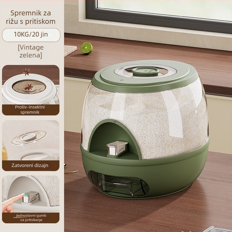 Spremnik za rižu 5–6 L, zatvarač, otporan na vlagu i štetnike, PET plast za hranu