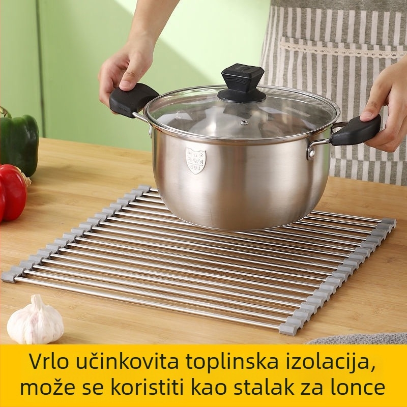 Držač za odvodnju posuđa za kuhinju od 304 nehrđajućeg čelika, sklopivi, silikonski otporan na plijesan, moderan dizajn