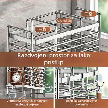 Zidni držač kuhinjskih posuđa od nehrđajućeg čelika s drenažom, moderni minimalistički stil, model YK-X, Er Mo