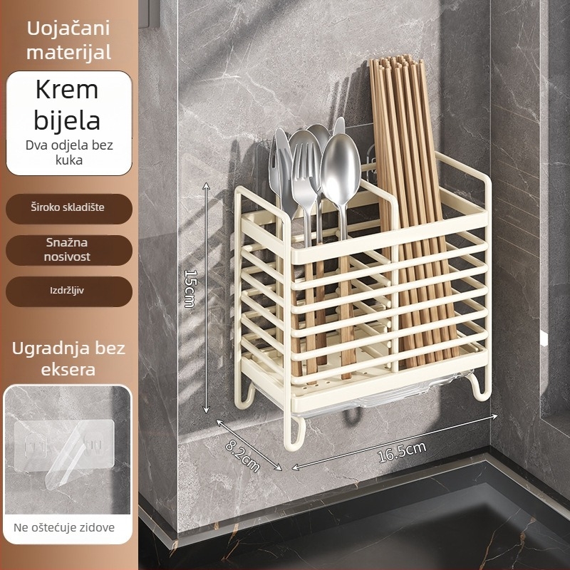 Zidni držač kuhinjskih posuđa od nehrđajućeg čelika s drenažom, moderni minimalistički stil, model YK-X, Er Mo