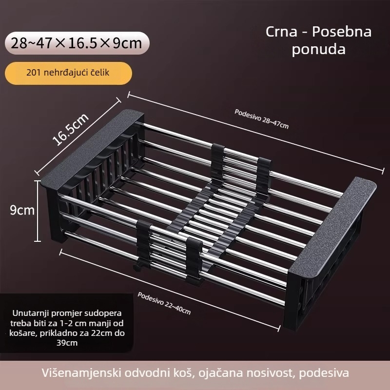 Proširivi stalak za odvodnjavanje sudopera | 304 nehrđajući čelik | univerzalna specifikacija | višefunkcionalni drenžni koš | moderni minimalistički stil