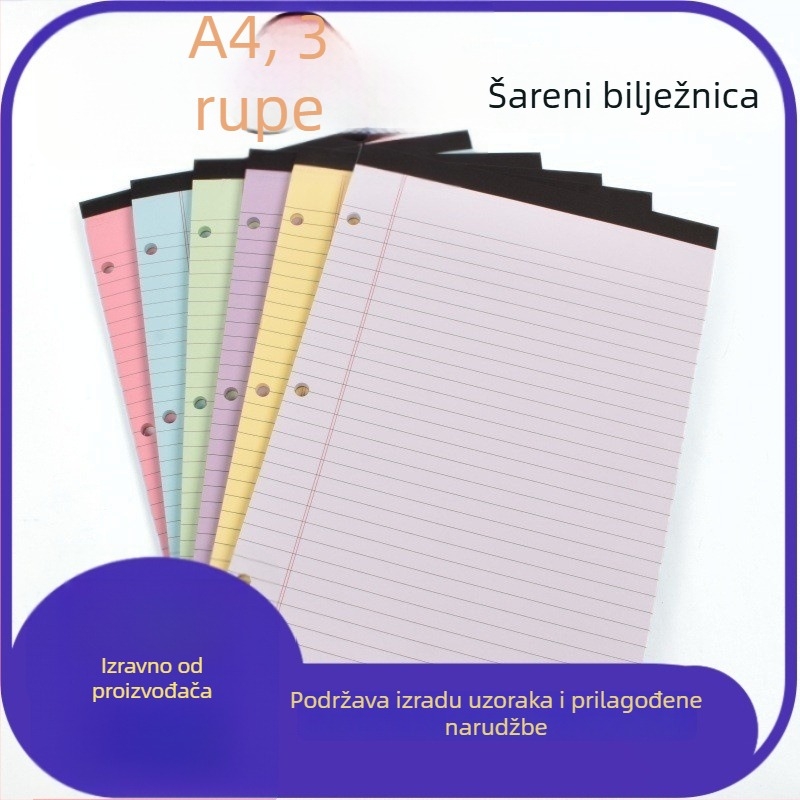 Bilježnica s listovima za slobodan list, američki trorupni uvez s tri rupe, linijske unutarnje stranice, papir 70 g/m2
