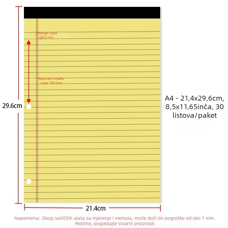 Bilježnica s listovima za slobodan list, američki trorupni uvez s tri rupe, linijske unutarnje stranice, papir 70 g/m2
