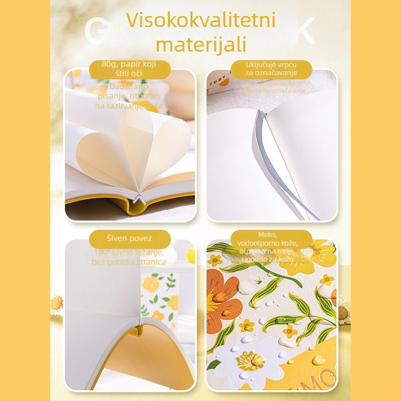 Bilježnica s PU omotom, bežično vezanje, papir od drvne pulpe, 80 g/m², 100–200 stranica, mali i svježi INs stil