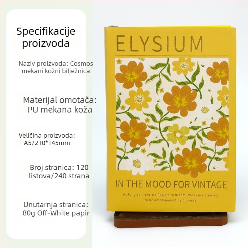 Bilježnica s PU omotom, bežično vezanje, papir od drvne pulpe, 80 g/m², 100–200 stranica, mali i svježi INs stil