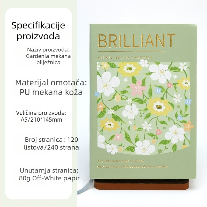Bilježnica s PU omotom, bežično vezanje, papir od drvne pulpe, 80 g/m², 100–200 stranica, mali i svježi INs stil