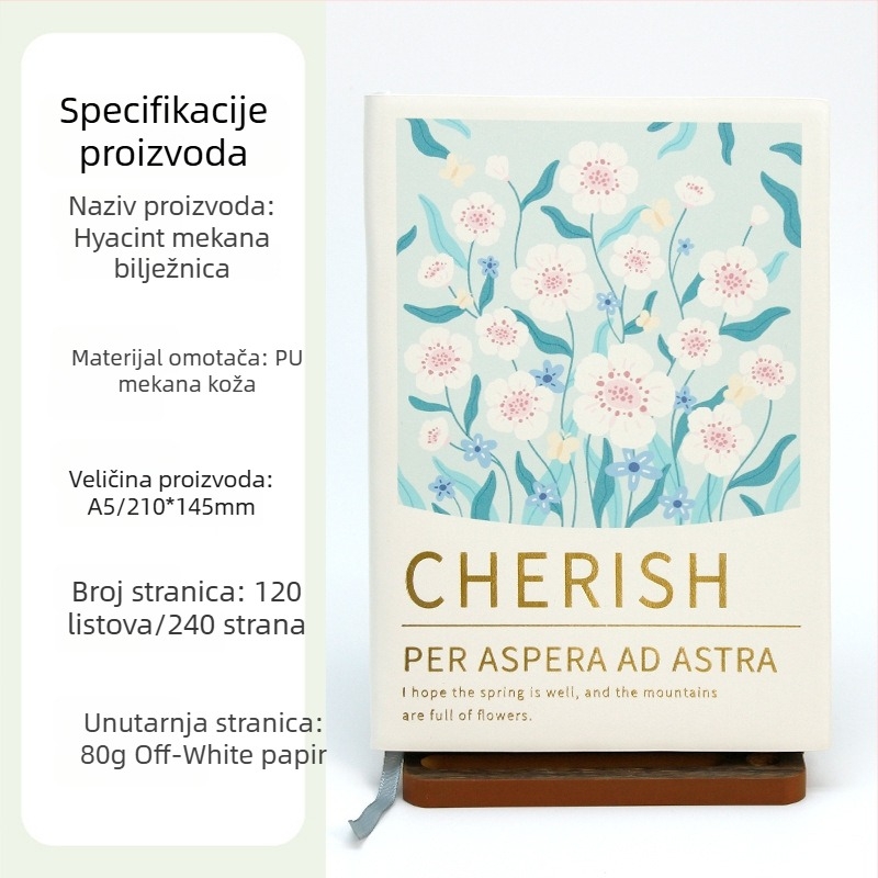 Bilježnica s PU omotom, bežično vezanje, papir od drvne pulpe, 80 g/m², 100–200 stranica, mali i svježi INs stil