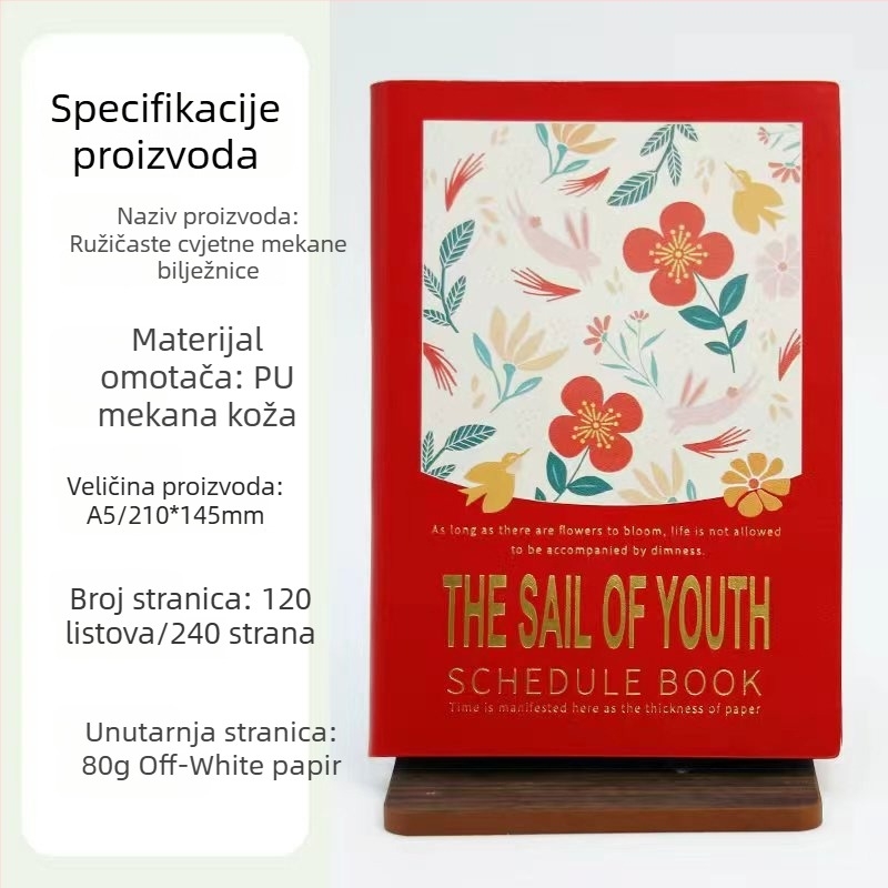 Bilježnica s PU omotom, bežično vezanje, papir od drvne pulpe, 80 g/m², 100–200 stranica, mali i svježi INs stil
