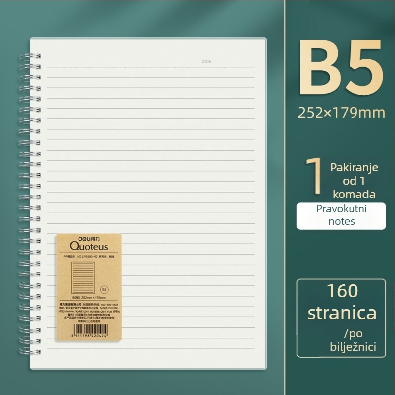 Deli LPB580 spiralna bilježnica s mrežastim stranama za studente