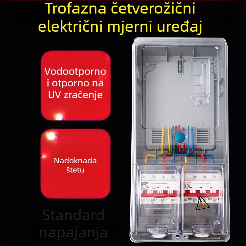 Kutija brojila za trofazni sustav s četiri vodiča, vanjska vodootporna, površinska montaža, prozirna plastika, utor za karticu