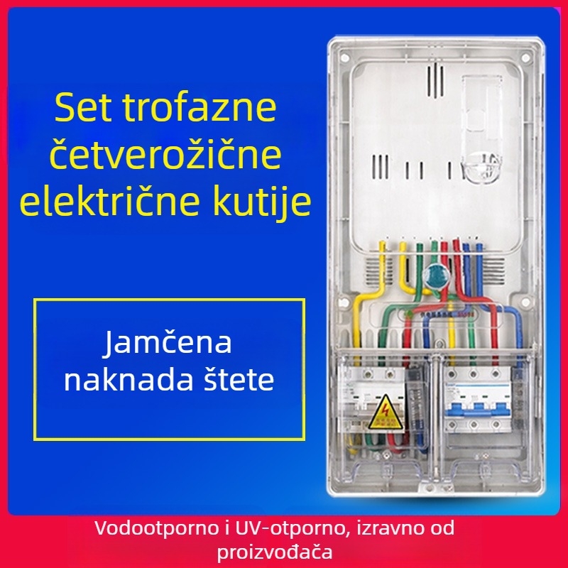 Kutija brojila za trofazni sustav s četiri vodiča, vanjska vodootporna, površinska montaža, prozirna plastika, utor za karticu