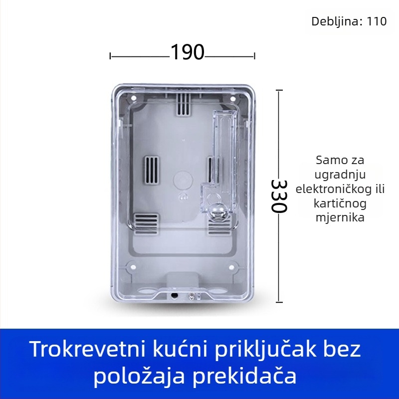 Kutija brojila za trofazni sustav s četiri vodiča, vanjska vodootporna, površinska montaža, prozirna plastika, utor za karticu