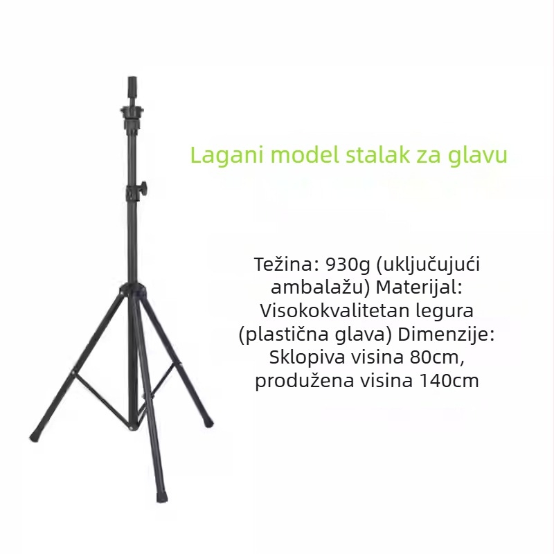 Glava maneken za frizuru s trokutastim podnim stalkom, model ZJ-020, željezna konstrukcija, korejski stil, kratka ravna kosa s šiškama