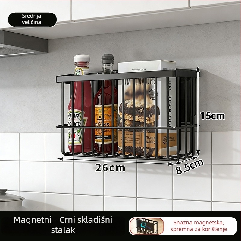 Camelei magnetski skladišni stalak za hladnjak – zidni, bez bušenja, karbonska čelična, model zk-028, višefunkcionalan