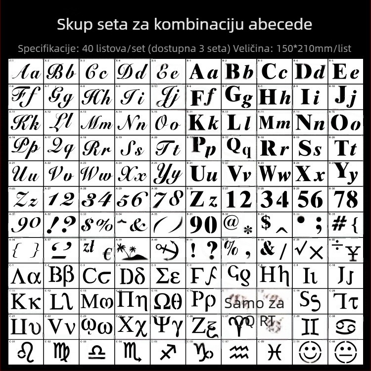 A5 šablona za crtanje alfanumeričkih znakova — Yuezhen, PET materijal, licencirana privatna oznaka: Da, IP ovlaštenje: Ne