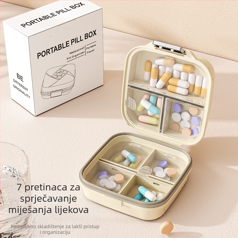 Kutija za tablete, prijenosna tjedan dana, dvostruki sloj s 7 pretinaca, otporna na vlagu, preklopni poklopac