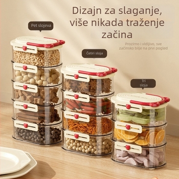 Dopamine kutija za začine sa zatvorenim posudama i podjelama, okrugla, 301-500 ml, PET+ABS, 3-4-5 slojeva, 40-50-60 komada, lagani luksuz
