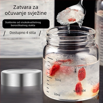 Staklena hermetički zatvorena posuda za hranu, mikrovalna sigurnost, 301-500 ml, okrugli oblik, za tekućine kineske medicine