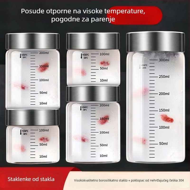 Staklena hermetički zatvorena posuda za hranu, mikrovalna sigurnost, 301-500 ml, okrugli oblik, za tekućine kineske medicine