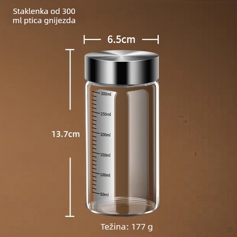 Staklena hermetički zatvorena posuda za hranu, mikrovalna sigurnost, 301-500 ml, okrugli oblik, za tekućine kineske medicine