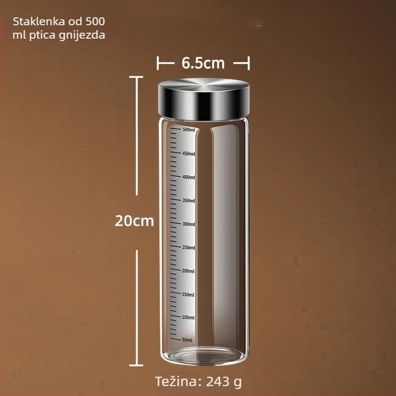 Staklena hermetički zatvorena posuda za hranu, mikrovalna sigurnost, 301-500 ml, okrugli oblik, za tekućine kineske medicine
