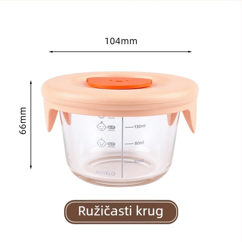 Staklena zdjela za hranu beba s mjernom skalom, okrugli oblik, mikrovalno sigurna, kapacitet do 300 ml