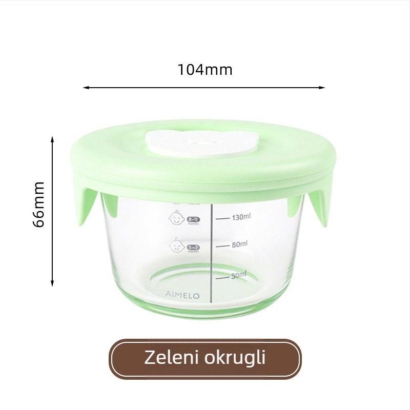Staklena zdjela za hranu beba s mjernom skalom, okrugli oblik, mikrovalno sigurna, kapacitet do 300 ml