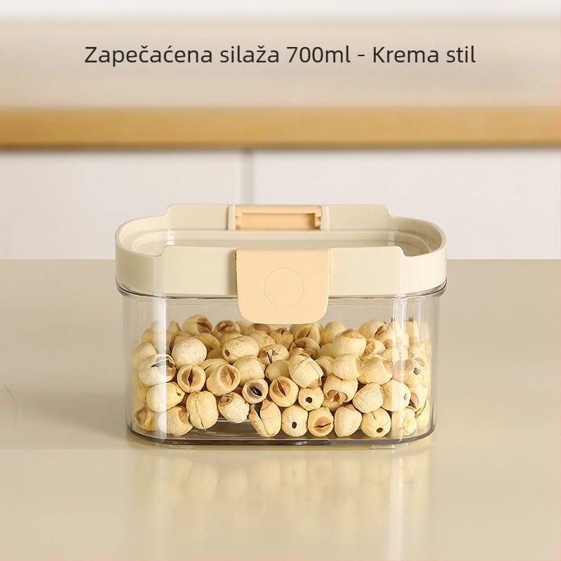 Kvadratna posuda za skladištenje hrane s izvučnim silikonim brtvom, bez poklopca, zapremina 800–1000 ml, kompatibilna s mikrovalnom pećnicom.