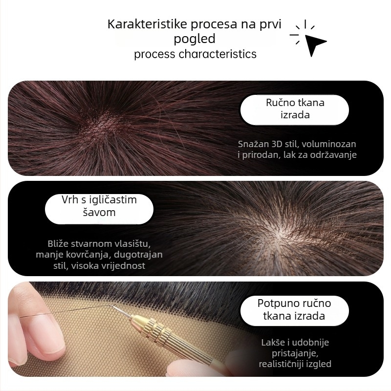 Perika od pravih ljudskih vlasi za žene – kratka do srednje duga kovrčava kosa, kompletna pokrivenost glave za zrelu ženu