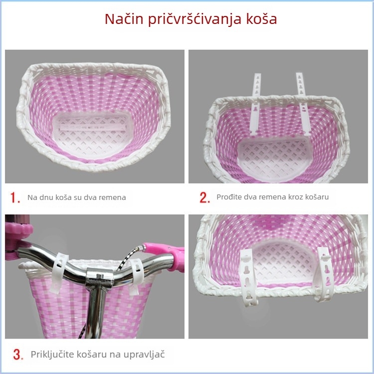 Dječji koš za bicikl, ručno tkan od plastike, kompatibilan s dječjim skuterima i biciklima