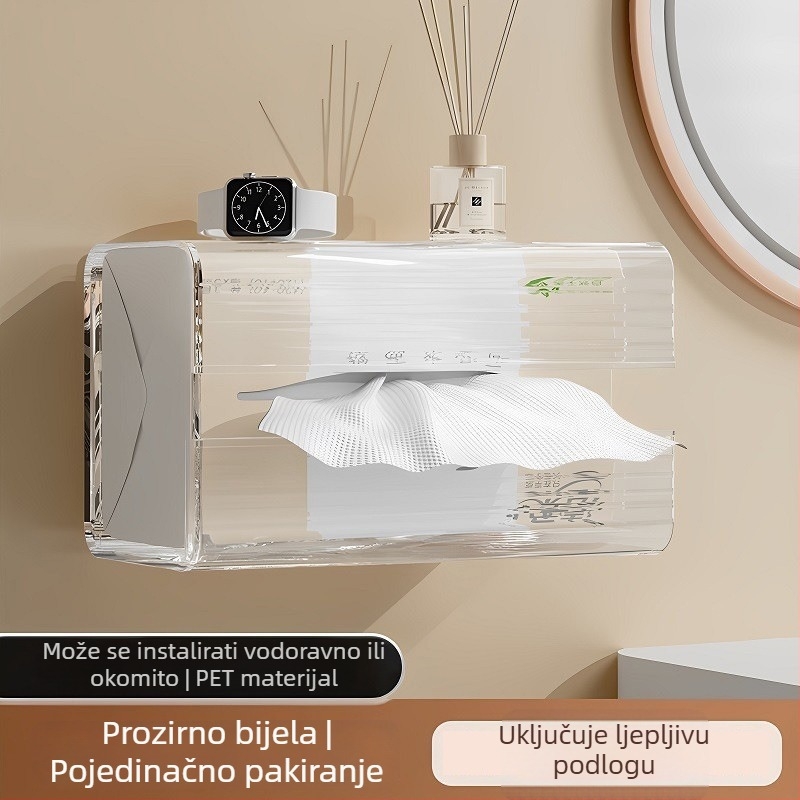Kutija za mokre maramice, zidni montaža bez bušenja, nordijski stil kupaonice, pristupačan luksuz