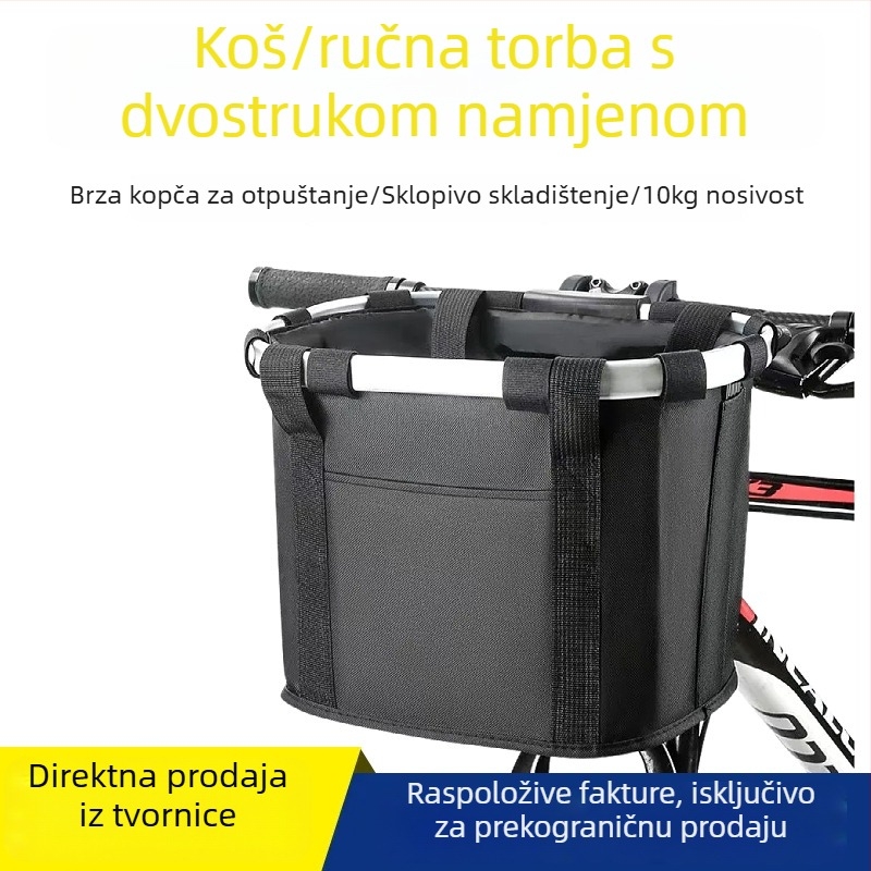 Sklopiva košara za bicikl - vodootporna platna, materijal: aluminijska legura + Oxford platno, velika zapremina, visi/ nosi se u ruci