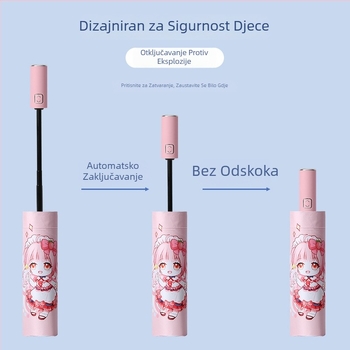 Dječji trostruki sklopivi kišobran s crtić dizajnom, automatsko otvaranje, 8 čeličnih rebara, 190T materijal